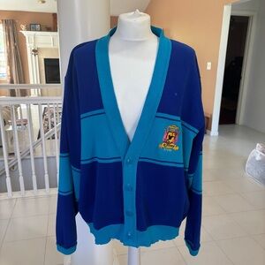 Vintage Disney Store Cast Member Knit Cardigan Embroidered Crest Stripe Size XXL